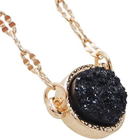 Skromna šik ženska ogrlica od imitacije druze sa sjajnim ovalnim kamenom - lanac od zlata, srebra ili ružičastog zlata - 16 inča s