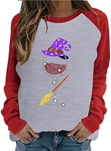 Brkewi ženske božićne košulje moda 2023 novogodišnja posada dugih rukava u boji Blok Blok Magic Witch naočale džemper