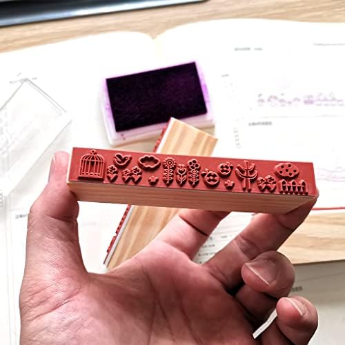 5 PCS drvene marke Postavite pravokutnik Vintage Granične gumene markice za izradu kartona drvene gumene marke za DIY zanatski složeni