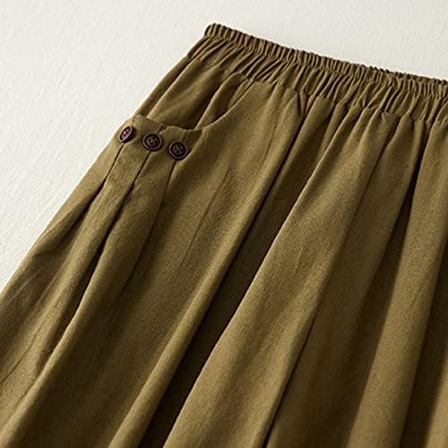 LCEPCY ženske pamučne lanene hlače Summer ležerne labave čvrste elastične struke kapris s džepovima