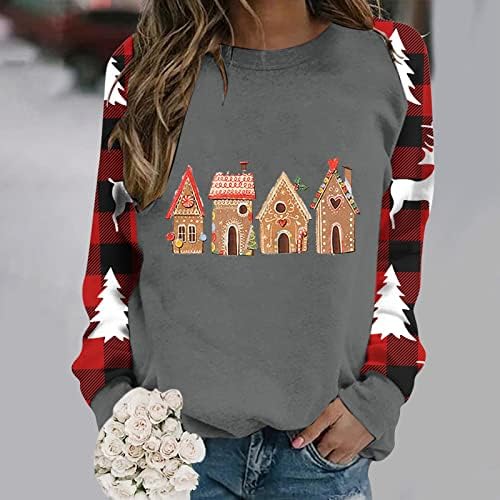 ženski Božićni puloveri s okruglim dekolteom about opuštajuće dukserice dotjerana majica karirani džemperi Krpana ulična odjeća vrhovi