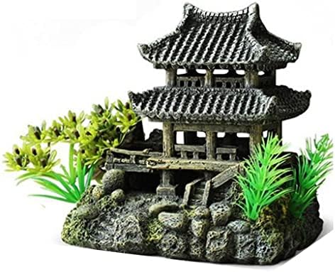 Model imitacije kuće od smole, ukras akvarija, pejzažni ukras, dvoetažni imitacijski most, kamena kuća