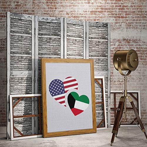Kuvajt američka zastava okrugla dijamantna slika slika crteža s slikama s okvirom umjetnosti zanat za dekor kućnog zida