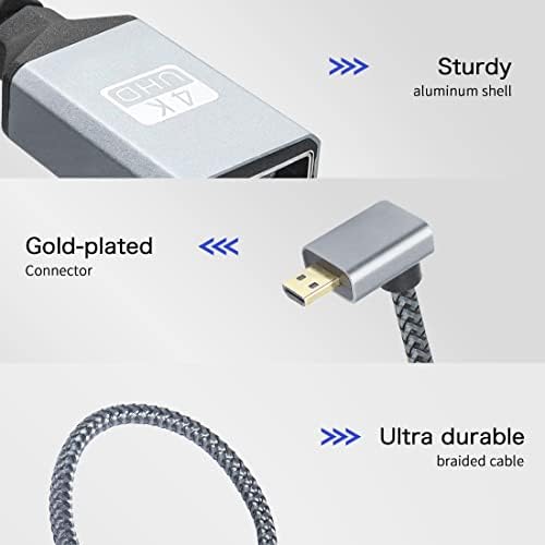 Riieyoca 4K Micro Hdmi to HDMI adapter kabel, 90 stupnjeva kuta micro hdmi mužjaka do hdmi ženskog aluminijskog kratka najlonska pletena