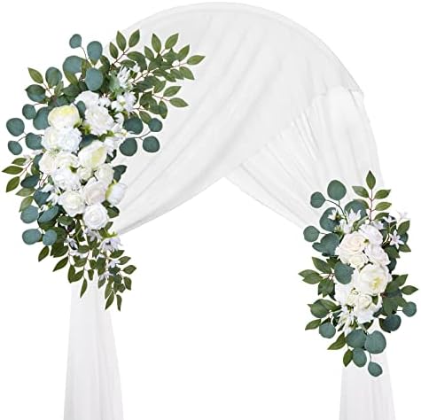 Southgate Basic Arch Cvjetovi za svadbenu ceremoniju s zavjesama-2PCS cvjetni zamah i 24-ft lučne bijele zavjese i ukras pozadine prijema